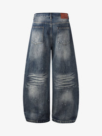 MEIM SPLATTER RHINESTONE WIDE LEG JEANS; Blue; back view