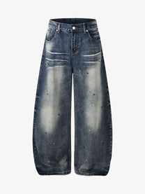 MEIM SPLATTER RHINESTONE WIDE LEG JEANS; Blue; front view