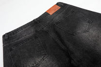 MEIM DARK FADE CURVED LEG JEANS; Black; garment construction detail