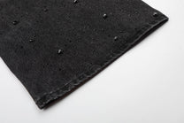MEIM DARK FADE CURVED LEG JEANS; Black; garment construction detail