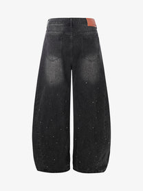 MEIM DARK FADE CURVED LEG JEANS; Black; back view