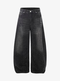 MEIM DARK FADE CURVED LEG JEANS; Black; front view