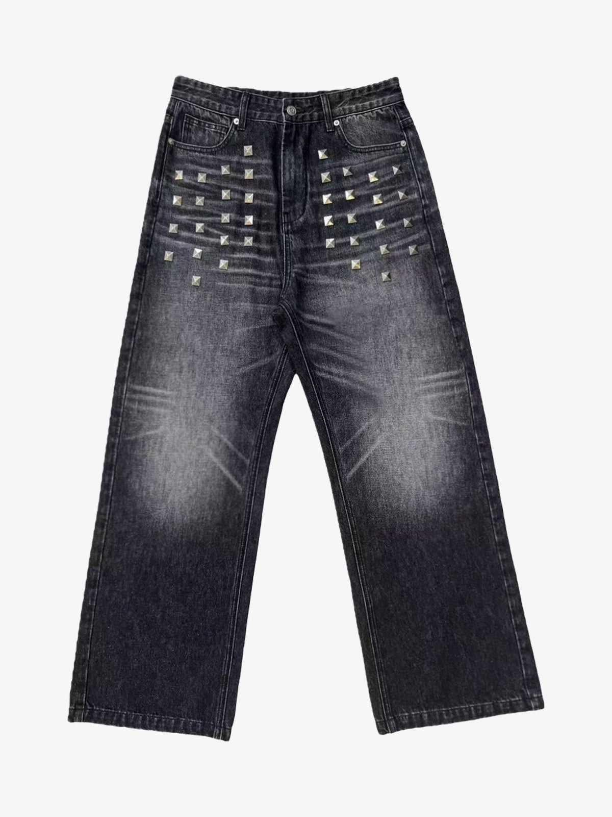 NO E MOSEN PYRAMID STUD WASHED JEANS; Black; front view