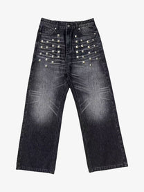 NO E MOSEN PYRAMID STUD WASHED JEANS; Black; front view