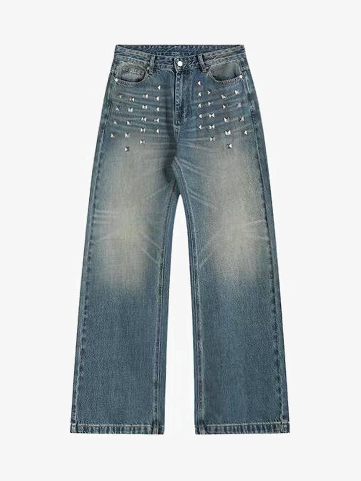 NO E MOSEN PYRAMID STUD WASHED JEANS; Blue; front view