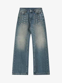 NO E MOSEN PYRAMID STUD WASHED JEANS; Blue; front view