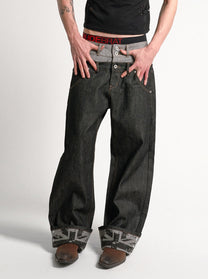 NO E MOSEN DOUBLE WAIST WIDE LEG JEANS; Black; model view