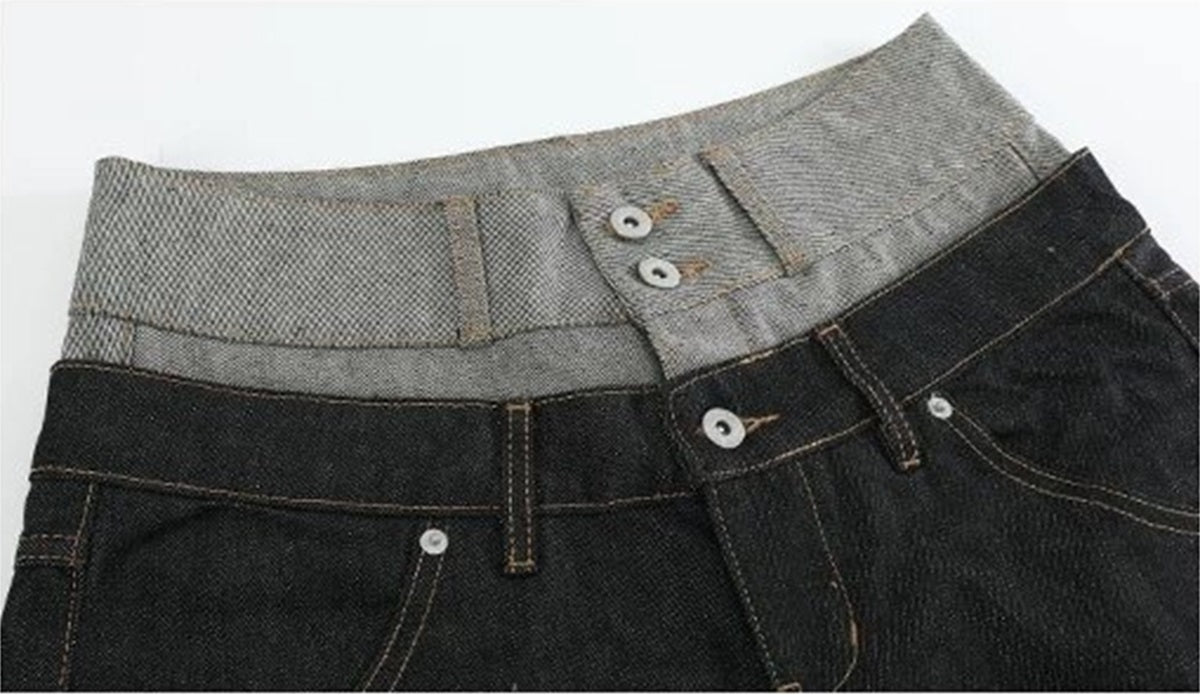 NO E MOSEN DOUBLE WAIST WIDE LEG JEANS; Black; garment construction detail