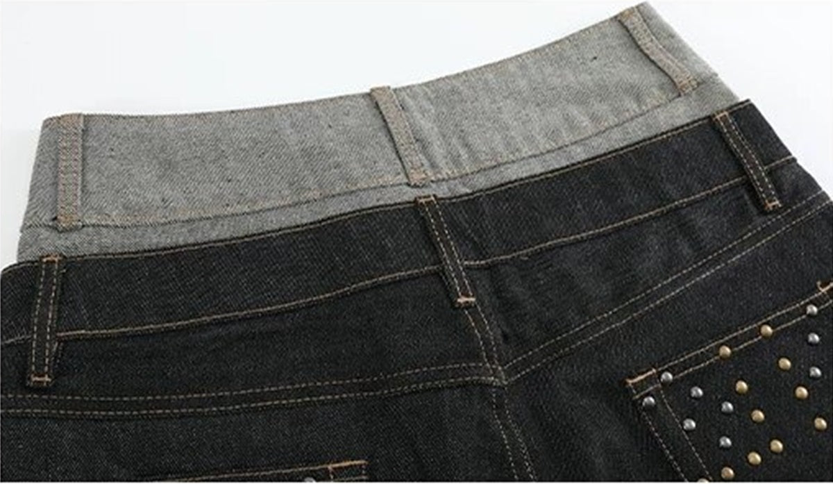 NO E MOSEN DOUBLE WAIST WIDE LEG JEANS; Black; garment construction detail