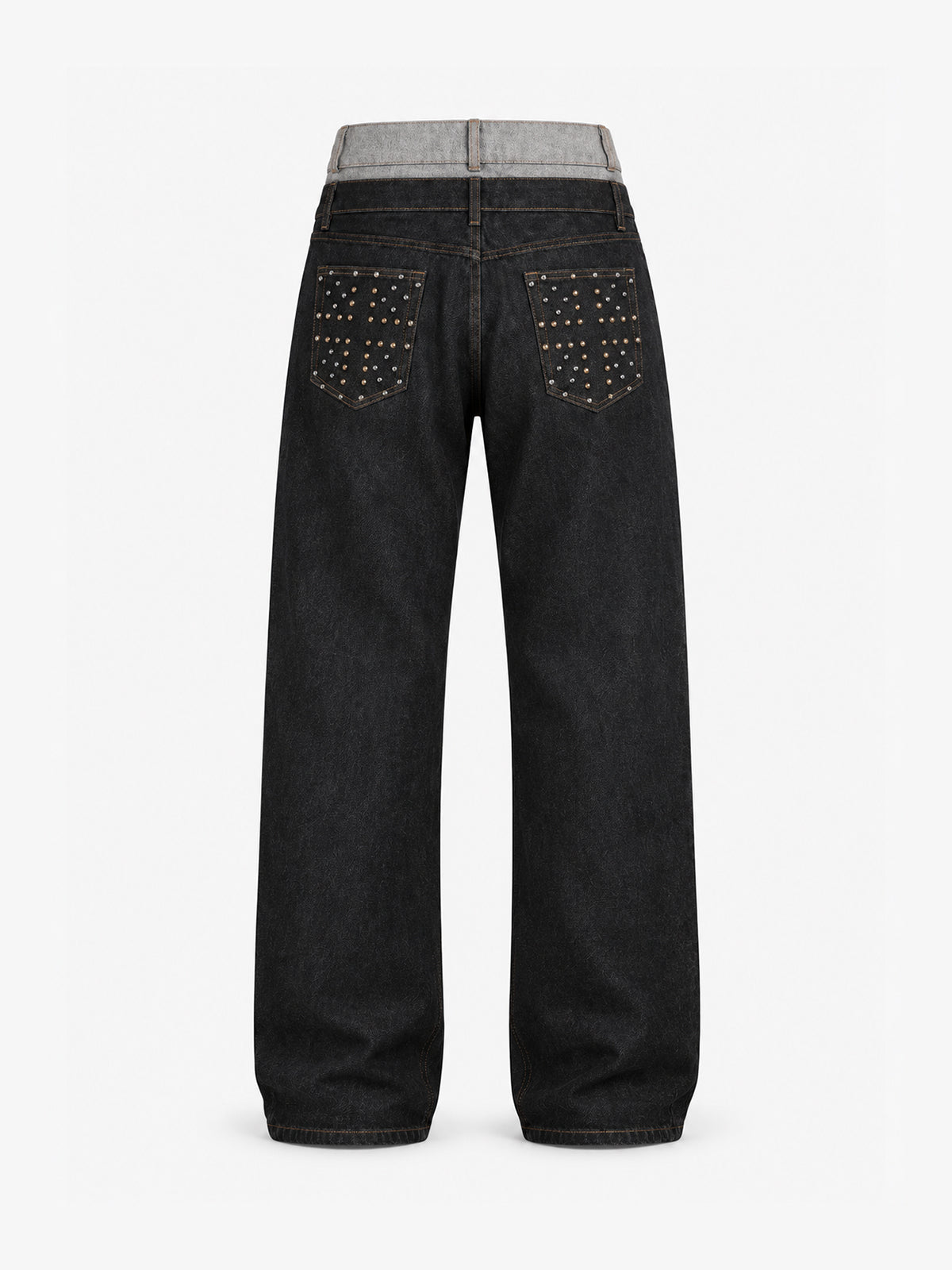 NO E MOSEN DOUBLE WAIST WIDE LEG JEANS; Black; back view