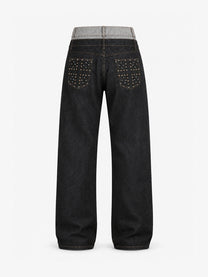NO E MOSEN DOUBLE WAIST WIDE LEG JEANS; Black; back view