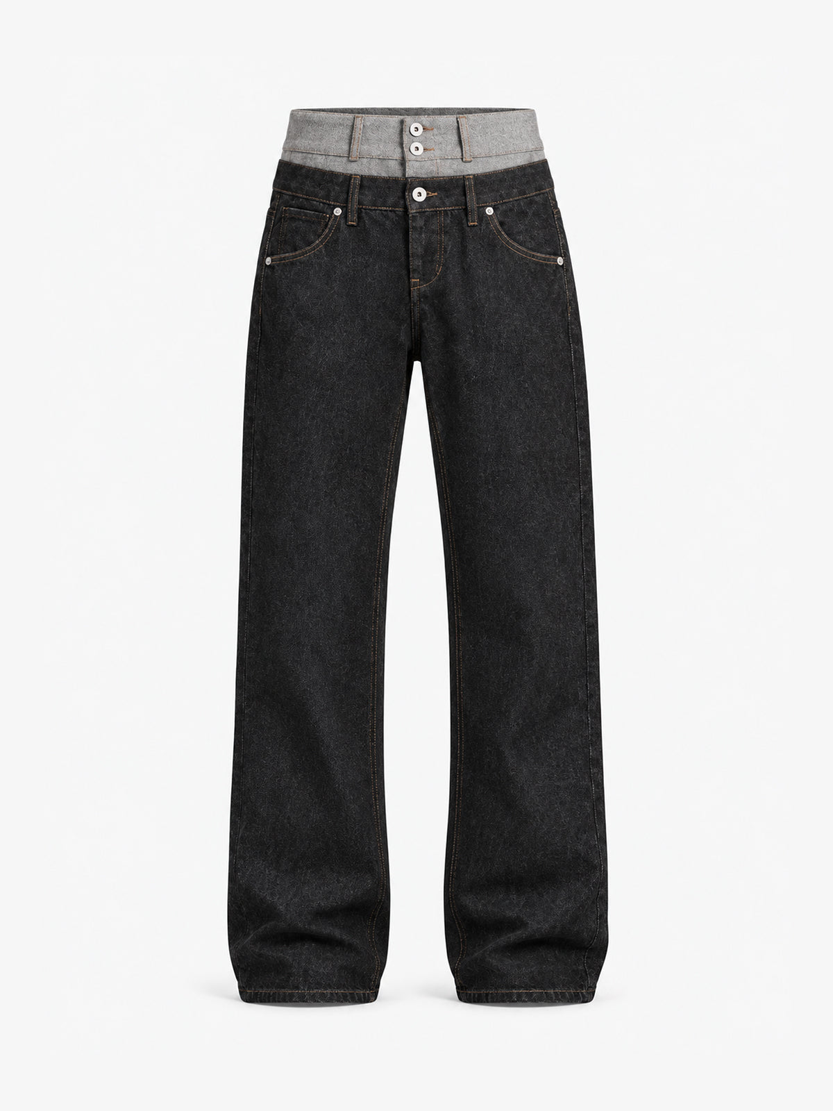 NO E MOSEN DOUBLE WAIST WIDE LEG JEANS; Black; front view