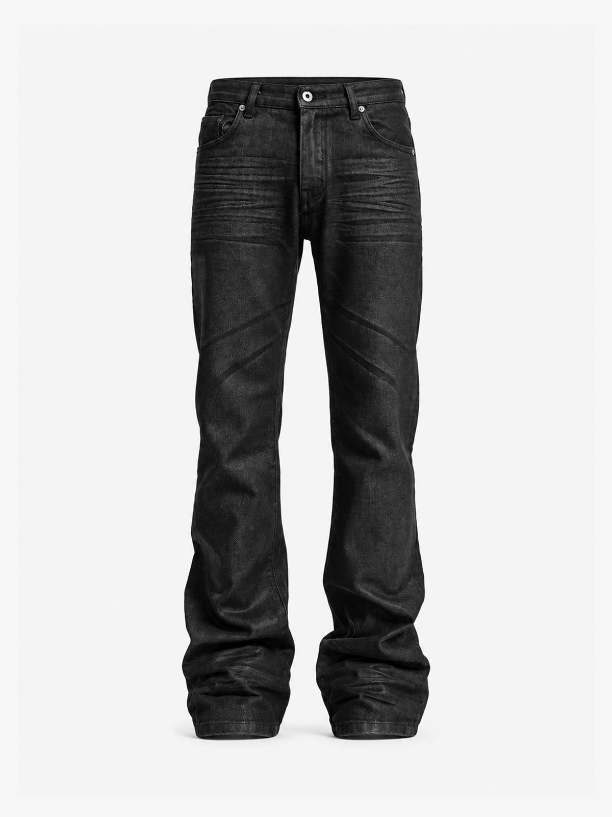 NO E MOSEN WAXED WHISKER FLARED JEANS; Black; front view