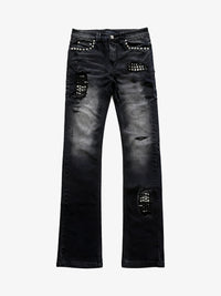 PAIKI | STUDDED DISTRESSED WASHED JEANS