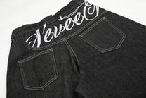 SEVEERS SCRIPT WAIST BAGGY JEANS; Black; design detail