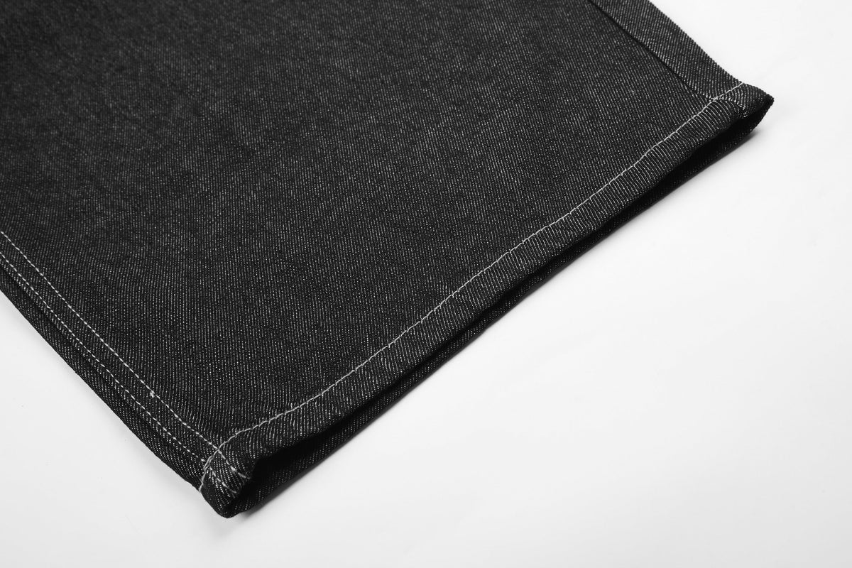 SEVEERS SCRIPT WAIST BAGGY JEANS; Black; garment construction detail