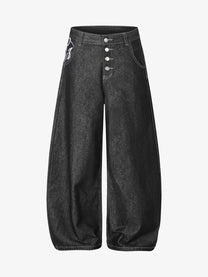 SEVEERS SCRIPT WAIST BAGGY JEANS; Black; front view