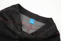 SEVEERS RED PATCH WIDE LEG JEANS; Black; garment construction detail