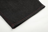SEVEERS RED PATCH WIDE LEG JEANS; Black; garment construction detail