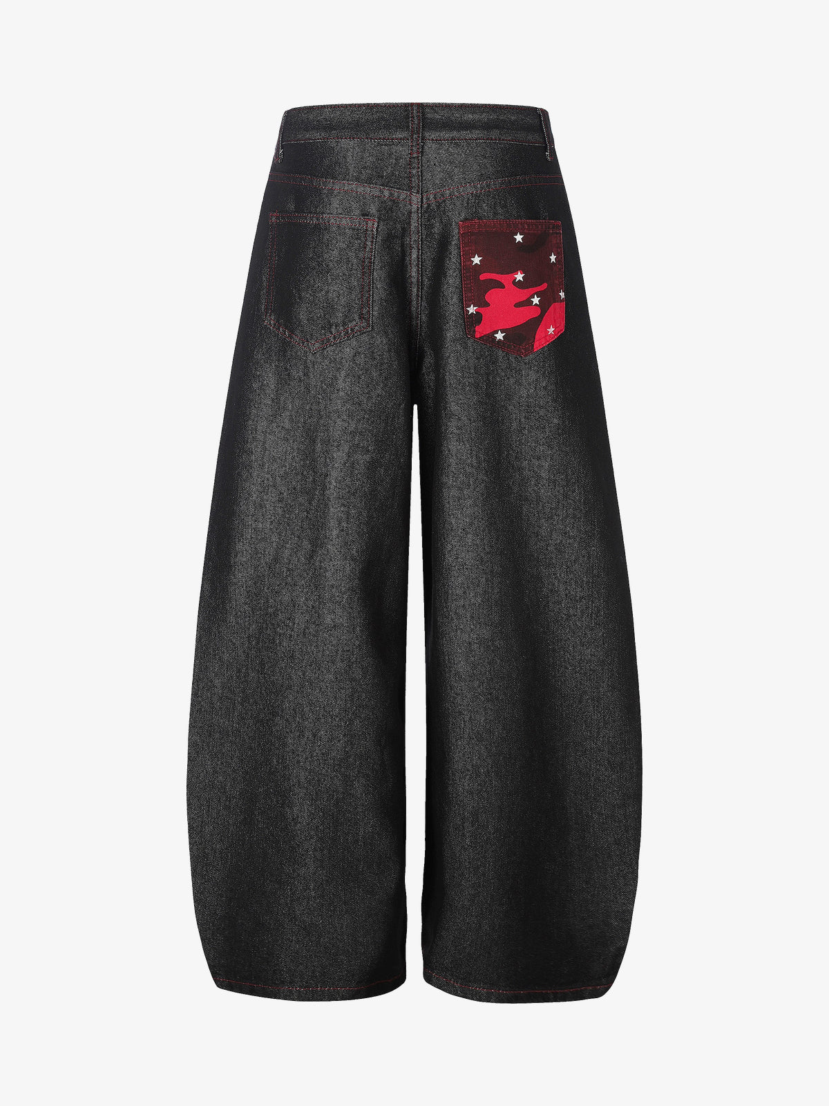 SEVEERS RED PATCH WIDE LEG JEANS; Black; back view