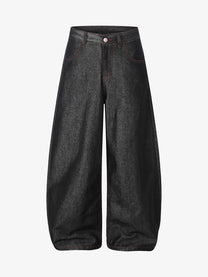 SEVEERS RED PATCH WIDE LEG JEANS; Black; front view
