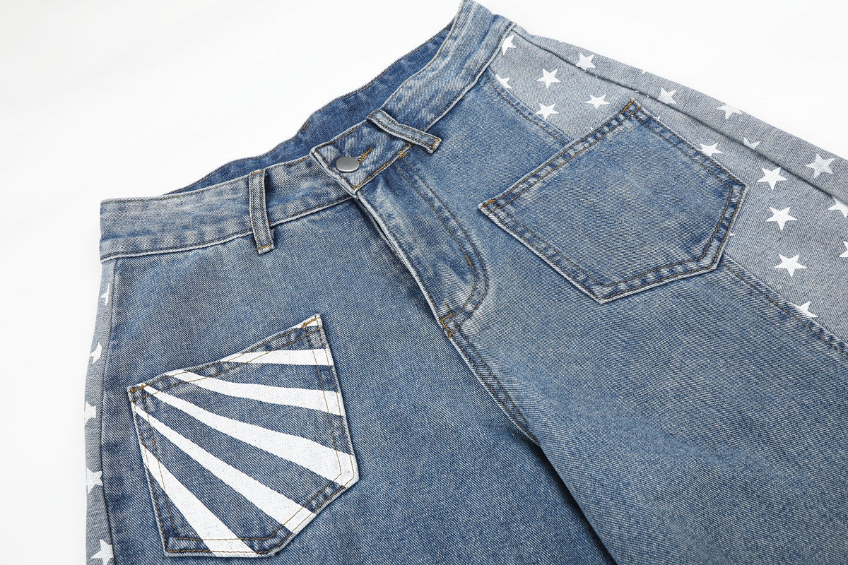 SEVEERS STAR PANEL WIDE LEG JEANS; Vintage Blue; design detail