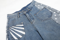 SEVEERS STAR PANEL WIDE LEG JEANS; Vintage Blue; design detail