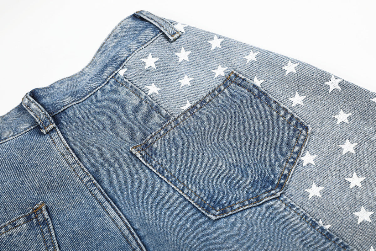 SEVEERS STAR PANEL WIDE LEG JEANS; Vintage Blue; design detail