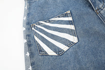SEVEERS STAR PANEL WIDE LEG JEANS; Vintage Blue; design detail