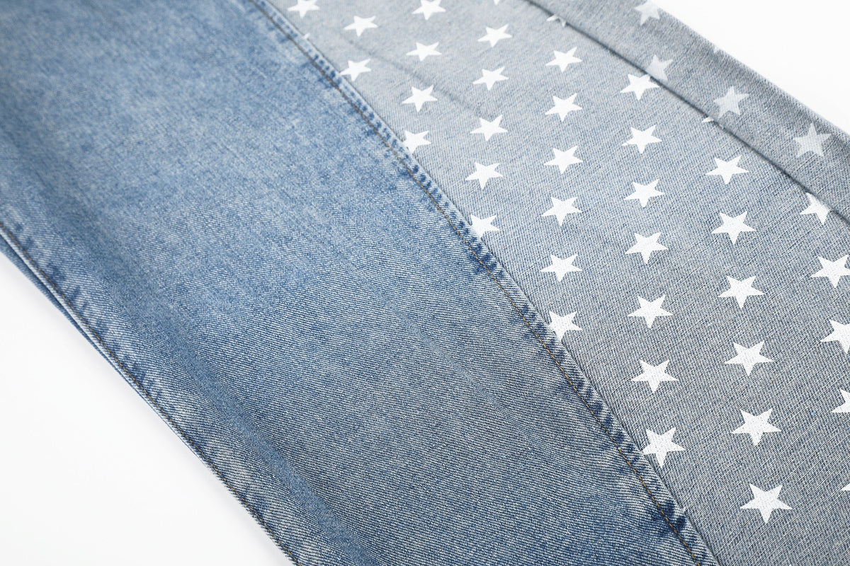SEVEERS STAR PANEL WIDE LEG JEANS; Vintage Blue; design detail