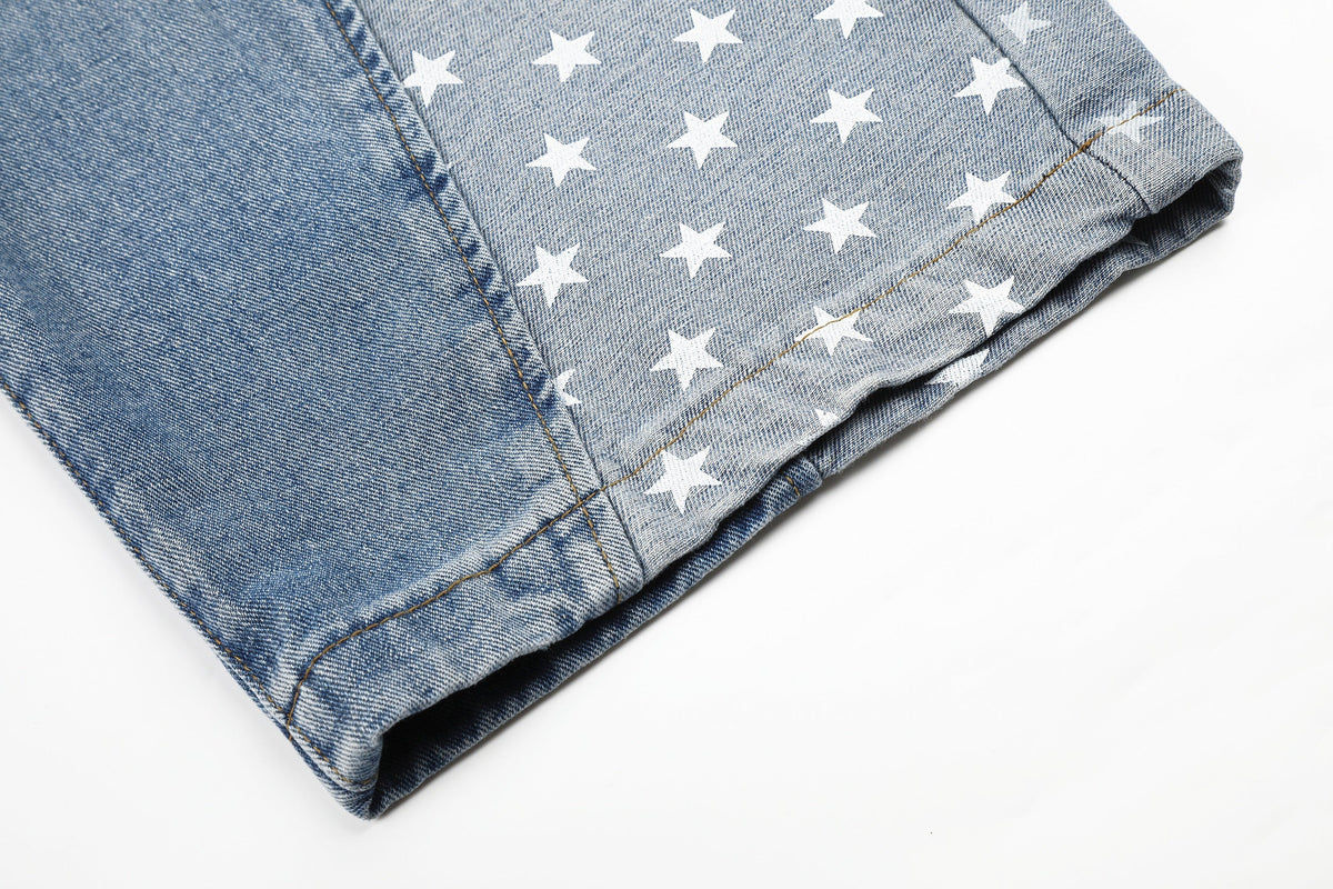 SEVEERS STAR PANEL WIDE LEG JEANS; Vintage Blue; design detail