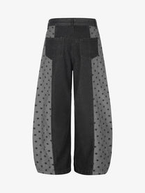 SEVEERS STAR PANEL WIDE LEG JEANS; Black; back view