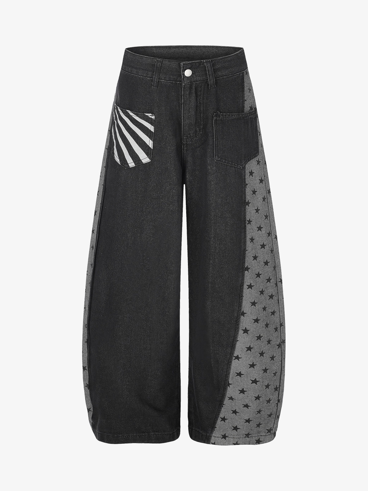 SEVEERS STAR PANEL WIDE LEG JEANS; Black; front view
