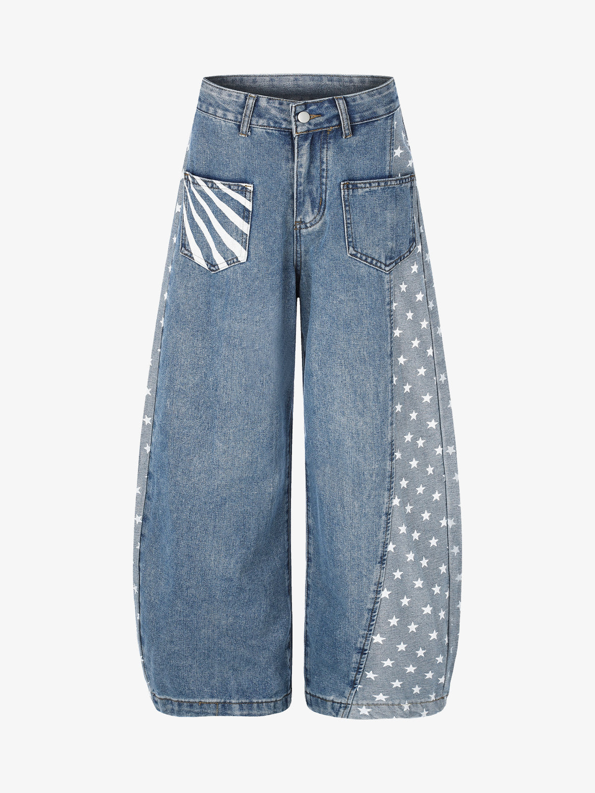SEVEERS STAR PANEL WIDE LEG JEANS; Vintage Blue; front view