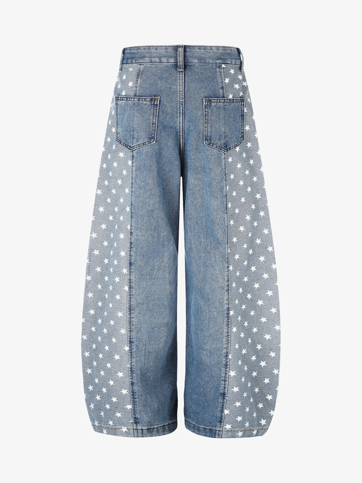 SEVEERS STAR PANEL WIDE LEG JEANS; Vintage Blue; back view
