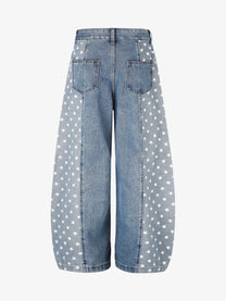 SEVEERS STAR PANEL WIDE LEG JEANS; Vintage Blue; back view