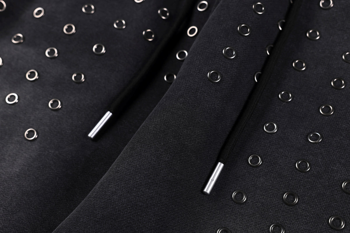 SMK MADE STUDDED WASHED WIDE LEG JEANS; Washed Black; design detail