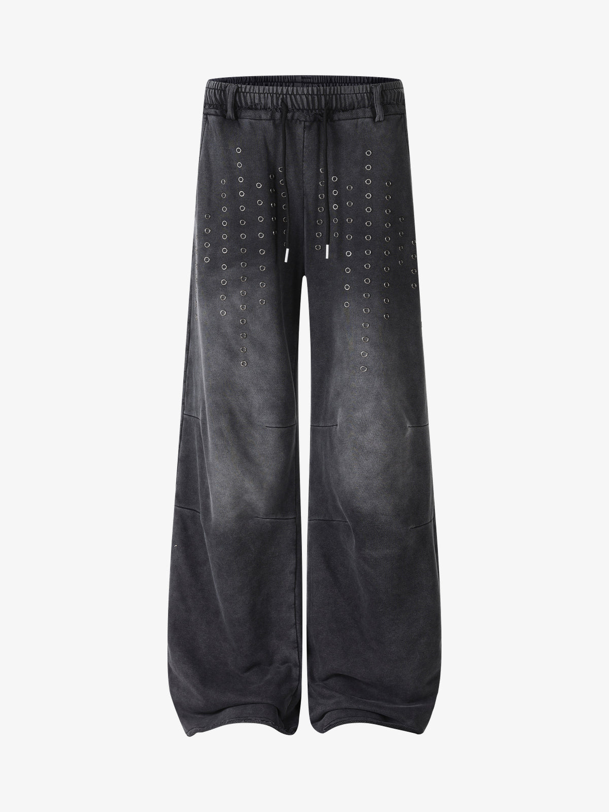 SMK MADE STUDDED WASHED WIDE LEG JEANS; Washed Black; front view