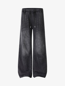 SMK MADE STUDDED WASHED WIDE LEG JEANS; Washed Black; front view