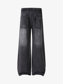 SMK MADE STUDDED WASHED WIDE LEG JEANS; Washed Black; back view