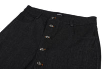 SMK MADE BUTTON FLAP WIDE LEG JEANS; Raw Black; design detail