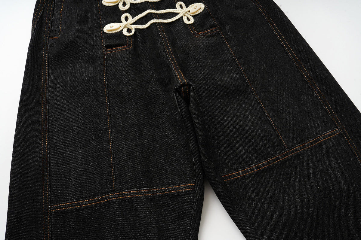 SPARROW SPOT BRAIDED CORD FRONT JEANS; Black; design detail