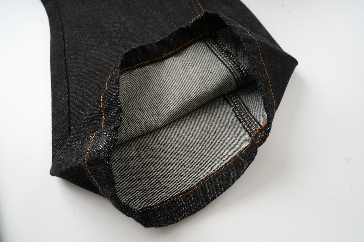 SPARROW SPOT BRAIDED CORD FRONT JEANS; Black; garment construction detail