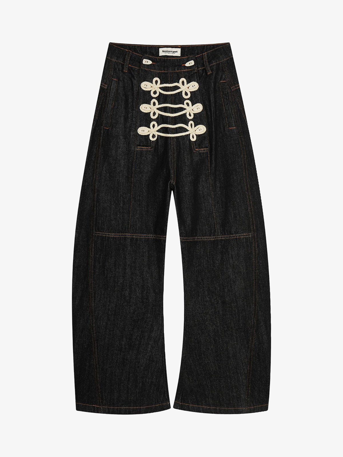SPARROW SPOT BRAIDED CORD FRONT JEANS; Black; front view