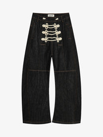SPARROW SPOT BRAIDED CORD FRONT JEANS; Black; front view