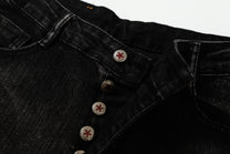 UNF CURVED SEAM WASHED JEANS; Black; garment construction detail
