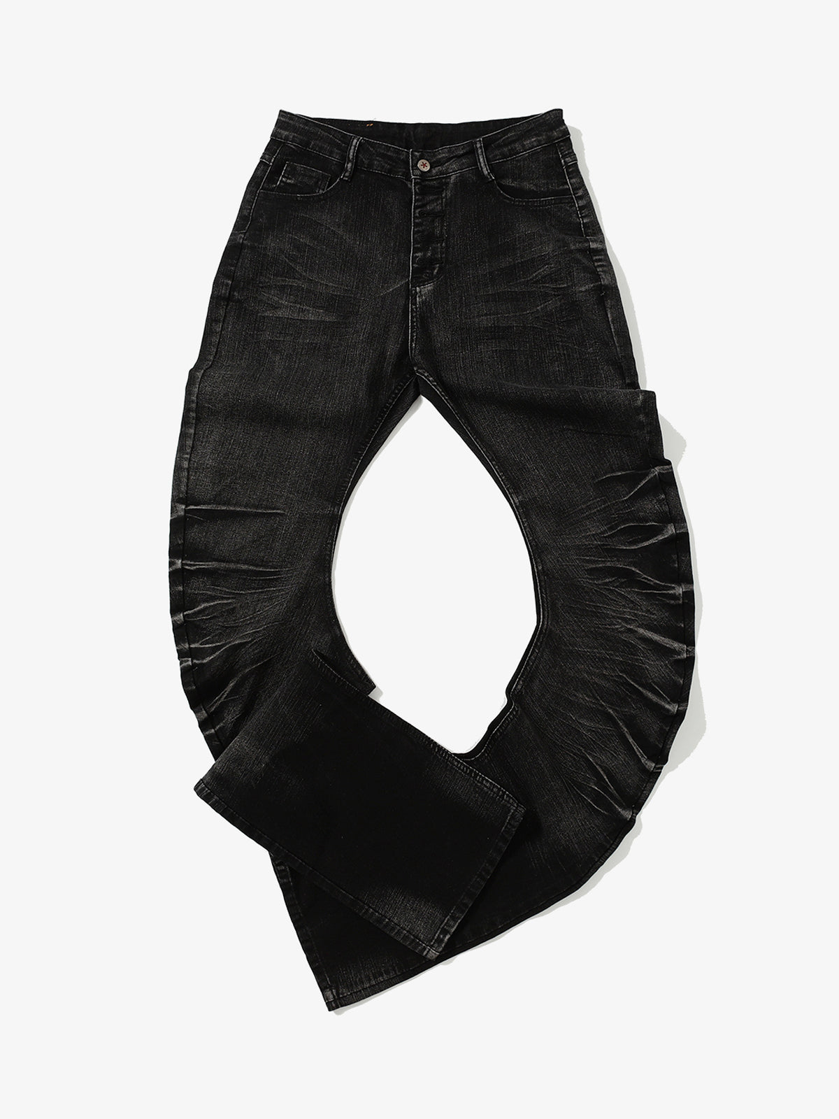UNF CURVED SEAM WASHED JEANS; Black; front view