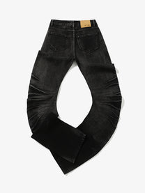 UNF CURVED SEAM WASHED JEANS; Black; back view