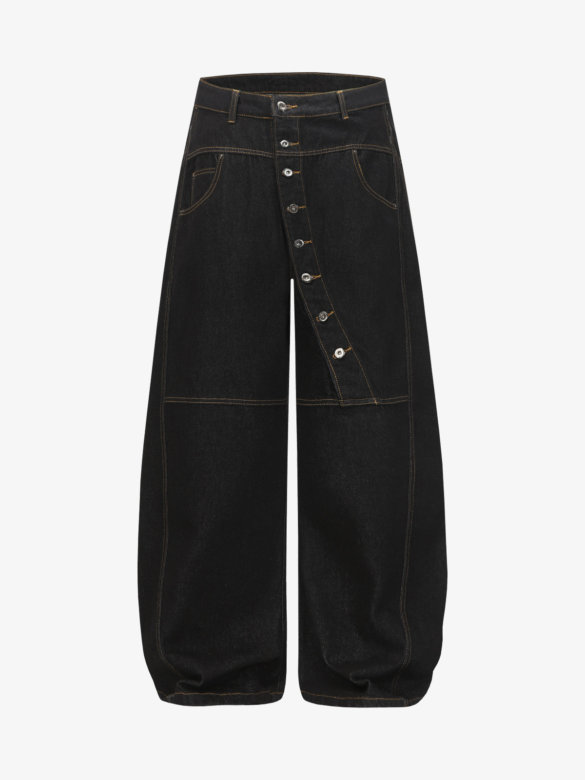 UNF ASYMMETRIC BUTTON PANEL JEANS; Black; front view