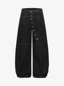 UNF ASYMMETRIC BUTTON PANEL JEANS; Black; front view